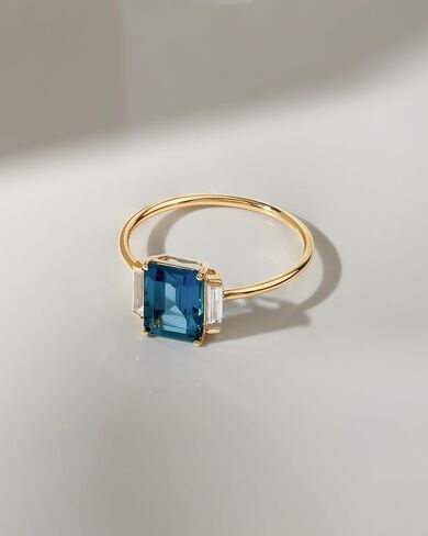 YoTreasure 14K Yellow Gold Ruby, Citrine & London Blue Topaz Engagement Rings for Women | Solid Gold Three-Stone Promise Ring | Birthstone Jewelry for Women | Available in Size 5-10 in Saudi Arabia