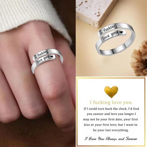 I F♡cking Love You Ring For Women, Hope Rings Adjustable Stainless Steel Silver Promise Jewelry Gift in Kuwait