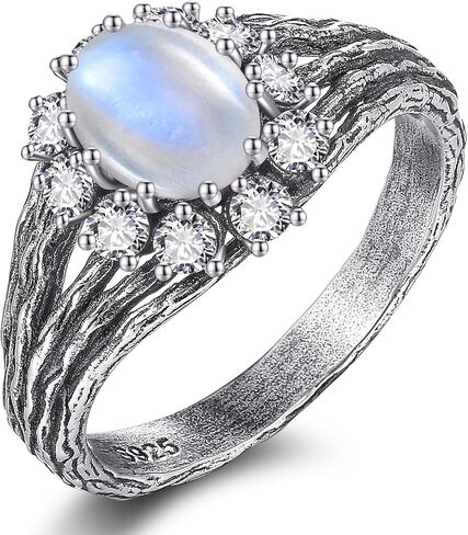 الطحلب الطبيعي عقيق/مونستون خاتم الخطوبة للنساء 925 Sterling Silver Leaf Moonstone Ring الطحلب عقيق خواتم الزفاف خاتم الزفاف in Kuwait