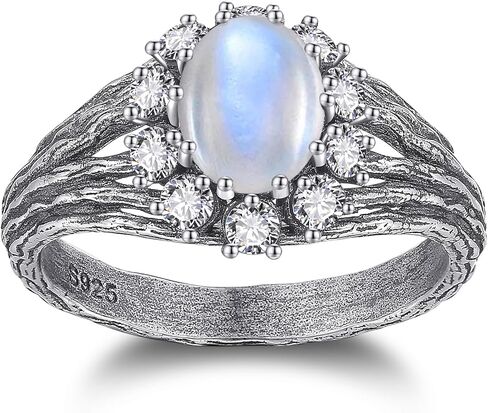 الطحلب الطبيعي عقيق/مونستون خاتم الخطوبة للنساء 925 Sterling Silver Leaf Moonstone Ring الطحلب عقيق خواتم الزفاف خاتم الزفاف in Kuwait