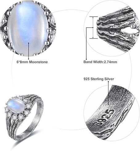 الطحلب الطبيعي عقيق/مونستون خاتم الخطوبة للنساء 925 Sterling Silver Leaf Moonstone Ring الطحلب عقيق خواتم الزفاف خاتم الزفاف in Kuwait