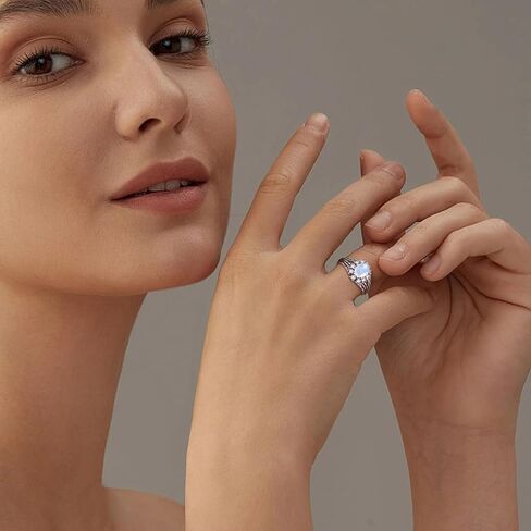 الطحلب الطبيعي عقيق/مونستون خاتم الخطوبة للنساء 925 Sterling Silver Leaf Moonstone Ring الطحلب عقيق خواتم الزفاف خاتم الزفاف in Kuwait