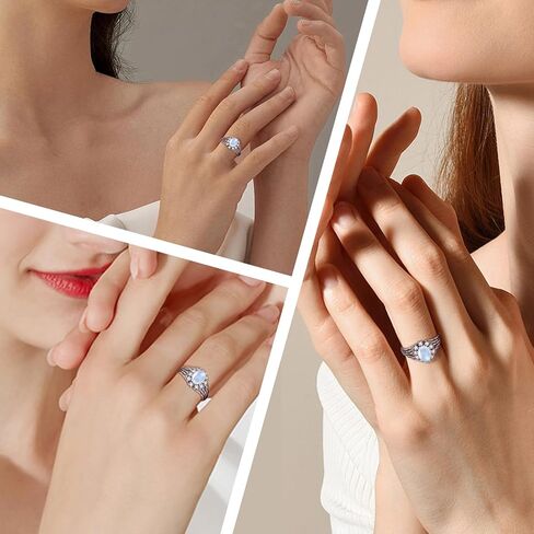 الطحلب الطبيعي عقيق/مونستون خاتم الخطوبة للنساء 925 Sterling Silver Leaf Moonstone Ring الطحلب عقيق خواتم الزفاف خاتم الزفاف in Kuwait