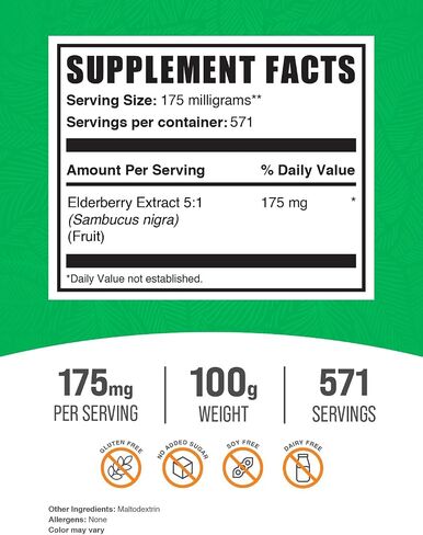 BulkSupplements.com Elderberry Extract Powder - Elderberry Supplements, from Black Elderberry - for Immune Support, Gluten Free - 175mg per Serving, 250g (8.8 oz) (Pack of 1) in Saudi Arabia