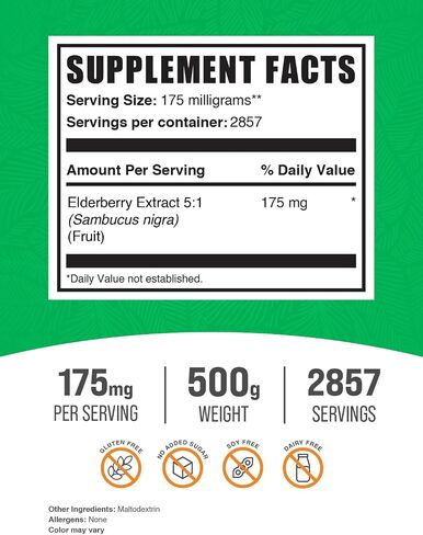 BulkSupplements.com Elderberry Extract Powder - Elderberry Supplements, from Black Elderberry - for Immune Support, Gluten Free - 175mg per Serving, 250g (8.8 oz) (Pack of 1) in Saudi Arabia