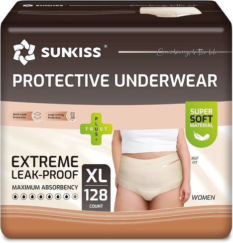 SUNKISS Women Incontinence Underwear, Daytime Disposable Postpartum Adult Panties, Protective Pull Ups with Maximum Absorbency, Medium, Beige, 32 Count in Saudi Arabia