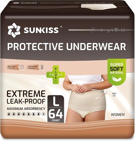SUNKISS Women Incontinence Underwear, Daytime Disposable Postpartum Adult Panties, Protective Pull Ups with Maximum Absorbency, Medium, Beige, 32 Count in Saudi Arabia