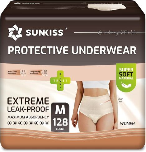 SUNKISS Women Incontinence Underwear, Daytime Disposable Postpartum Adult Panties, Protective Pull Ups with Maximum Absorbency, Medium, Beige, 32 Count in Saudi Arabia