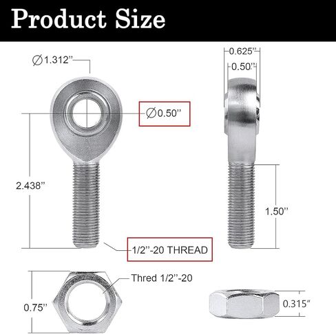 1/2" Heim Joints Rod End Kit, 0.5" Chromoly Joints Panhard Kit Right and Left Hand Thread with Jam Nut and Bung (2 Pair) in Saudi Arabia