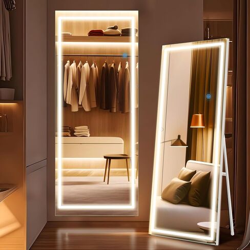 56 "x18" مرآة كاملة الطول مع أضواء ، إطار LED كامل الجسم مرآة مع 3 ألوان قابلة لل dimmable لغرفة المعيشة وغرفة النوم in Kuwait