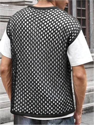 Floerns Men's Hollow Out Crew Neck Sweater Vest Cap Sleeve Casual Knitwear Tops in Saudi Arabia