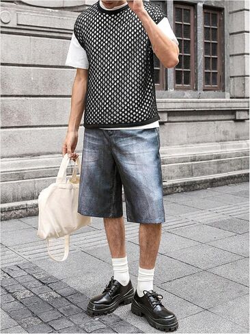 Floerns Men's Hollow Out Crew Neck Sweater Vest Cap Sleeve Casual Knitwear Tops in Saudi Arabia