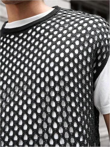 Floerns Men's Hollow Out Crew Neck Sweater Vest Cap Sleeve Casual Knitwear Tops in Saudi Arabia