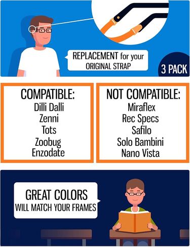 حزام نظارات Kids مع زر Snap - 3 حزمة مرنة عصابة Eyeglass للأطفال طفل الأطفال الصغار - Sport Eyeglasses نطاقات in Kuwait