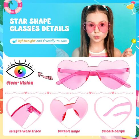 Pibupibu 20 Pack Kids Heart Sunglasses Bulk Party Favors Rimless Colorful Heart Glasses for Girls Boys in Saudi Arabia