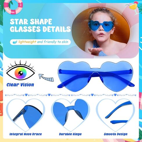Pibupibu 20 Pack Kids Heart Sunglasses Bulk Party Favors Rimless Colorful Heart Glasses for Girls Boys in Saudi Arabia