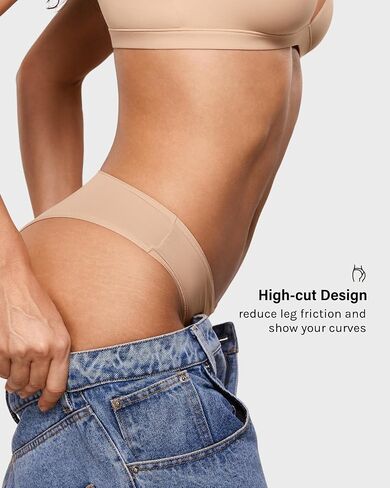 INLYRIC Women's Inbarely Soft Underwear - Cheeky Bikini High Cut Tagless Sexy Stretch Breathable Womens Panties 3 Pack in Saudi Arabia