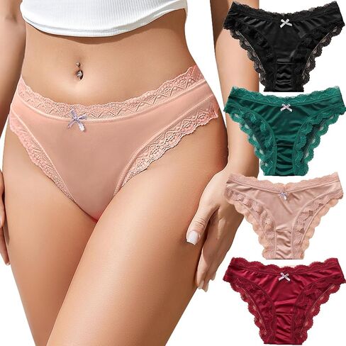 Kingfung Lace Underwear for Women Cheeky Bikini Womens Underwear Pack Sexy Lace Wasit Hipster Brief Panties for Ladies in Kuwait