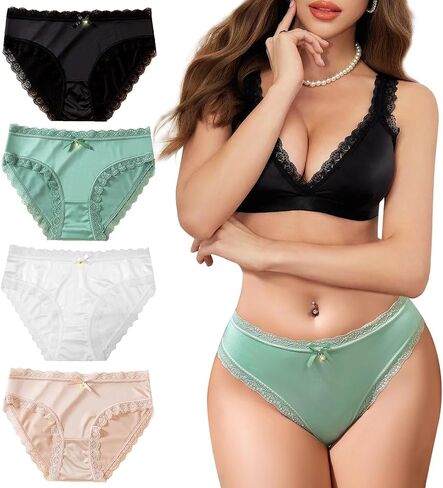 Kingfung Lace Underwear for Women Cheeky Bikini Womens Underwear Pack Sexy Lace Wasit Hipster Brief Panties for Ladies in Kuwait