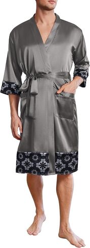 Ekouaer Mens ساتان رداء خفيفة الوزن حريري كيمونو رداء الاستحمام 3/4 SPA Loungwear مع جيوب S-3XL in Kuwait