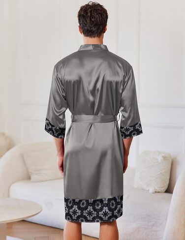 Ekouaer Mens ساتان رداء خفيفة الوزن حريري كيمونو رداء الاستحمام 3/4 SPA Loungwear مع جيوب S-3XL in Kuwait