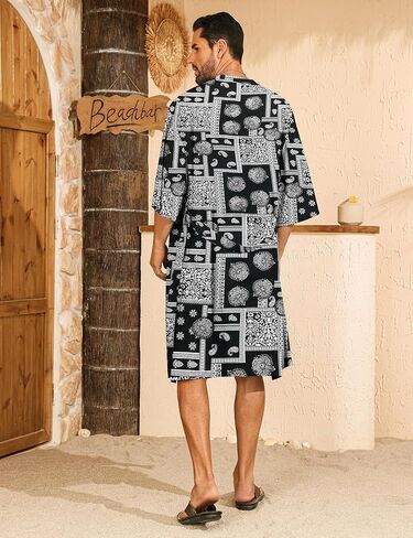SWOMOG Mens Lightweight Kimono Robe with Shorts Set 2 PCS Printed Japanese Bathrobes Cardigan Robe with Belt & Pockets in Saudi Arabia