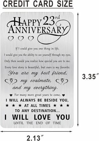 Alotozo 23rd Anniversary Special Gifts for Husband Him Men, Happy 23 Year Wedding Anniversary Engraved Wallet Card Gift for Her Wife Women in Saudi Arabia