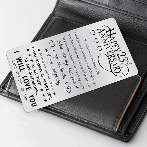 Alotozo 23rd Anniversary Special Gifts for Husband Him Men, Happy 23 Year Wedding Anniversary Engraved Wallet Card Gift for Her Wife Women in Saudi Arabia