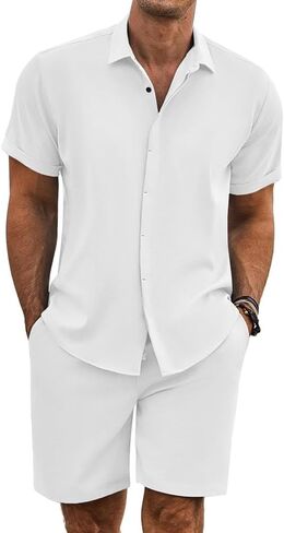 Men's 2 Piece Outfits Summer Beach Short Sleeve Shirts and Shorts Vacation Outfits Shirt and Shorts Sets for Men in Saudi Arabia