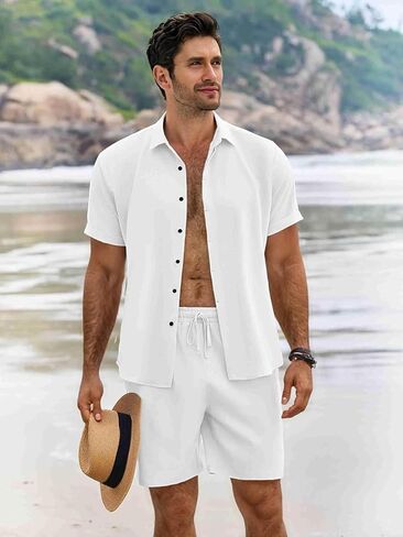 Men's 2 Piece Outfits Summer Beach Short Sleeve Shirts and Shorts Vacation Outfits Shirt and Shorts Sets for Men in Saudi Arabia