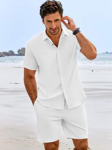 Men's 2 Piece Outfits Summer Beach Short Sleeve Shirts and Shorts Vacation Outfits Shirt and Shorts Sets for Men in Saudi Arabia