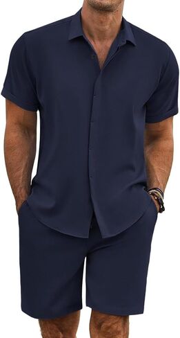Men's 2 Piece Outfits Summer Beach Short Sleeve Shirts and Shorts Vacation Outfits Shirt and Shorts Sets for Men in Saudi Arabia