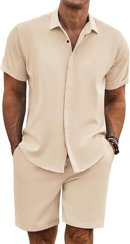 Men's 2 Piece Outfits Summer Beach Short Sleeve Shirts and Shorts Vacation Outfits Shirt and Shorts Sets for Men in Saudi Arabia