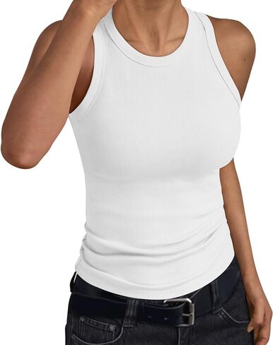 Trendy Queen Womens Tank Tops Summer Workout Racerback Ribbed Shirts Beach Vacation Outfits Spring Fashion Y2k Clothes in Saudi Arabia