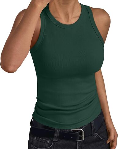 Trendy Queen Womens Tank Tops Summer Workout Racerback Ribbed Shirts Beach Vacation Outfits Spring Fashion Y2k Clothes in Saudi Arabia