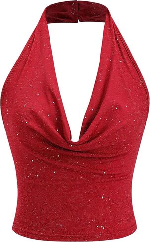 SOLY HUX Women's Halter Top Sparkly Sexy Backless Party Crop Tops Club Rave Festival Outfits Black in Kuwait