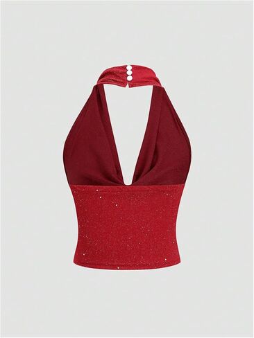 SOLY HUX Women's Halter Top Sparkly Sexy Backless Party Crop Tops Club Rave Festival Outfits Black in Kuwait