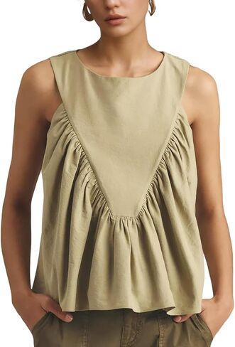 Wyeysyt Peplum Tops for Women Shirred Swing Tank Tops Pleated Flowy Vest Casual Sleeveless Blouse Loose Fit Ruffled Shirts in Saudi Arabia