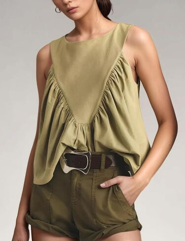 Wyeysyt Peplum Tops for Women Shirred Swing Tank Tops Pleated Flowy Vest Casual Sleeveless Blouse Loose Fit Ruffled Shirts in Saudi Arabia