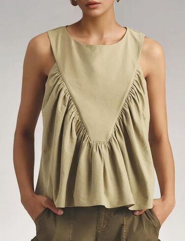 Wyeysyt Peplum Tops for Women Shirred Swing Tank Tops Pleated Flowy Vest Casual Sleeveless Blouse Loose Fit Ruffled Shirts in Saudi Arabia