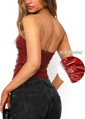 pu faux جلد أنبوب من أعلى القطع الخروج للنساء للنساء نادي Top Rave الحفل الموسيقي Ruched Bandeau Top Top in Kuwait
