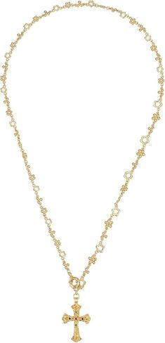 Luxurious Gold-Plated Cross Necklace with Multi-Colored Gemstones - Filigree Design with Adjustable Chain - Elegant Gifts for Religious Occasions in Kuwait