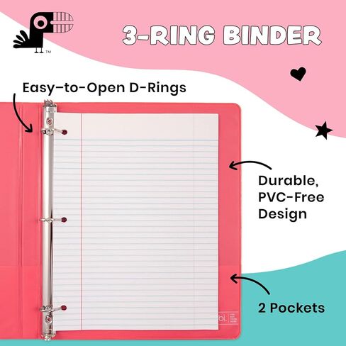 Yoobi 1 Inch Binder Set – 3-Ring Binders with 2 Pockets – Perfect for School or Office – Holds up to 220 Sheets – 4 Pack – Palm Leaves in Saudi Arabia