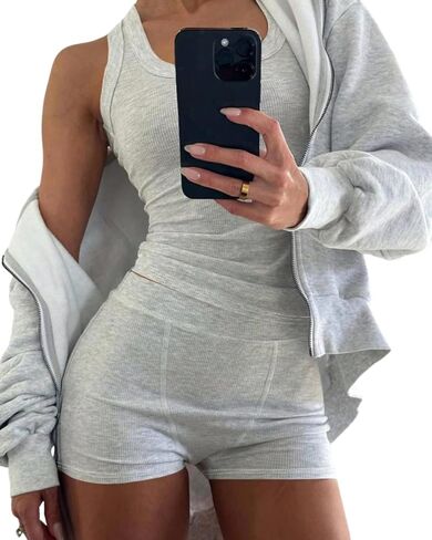 CHICME Womens Pajama Sets Casual Sleeveless Tank Top and Shorts Ribbed Knit 2 Piece Lounge Set in Kuwait