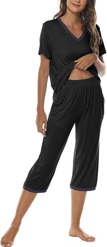 JINSHI Women's Pajamas Set Short Sleeve Top and Capri Pants Lightweight Sleepwear Comfy Pjs Lounge Set with Pockets in Saudi Arabia