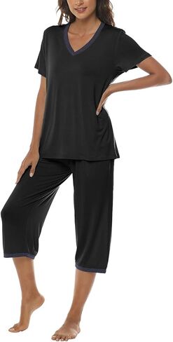 JINSHI Women's Pajamas Set Short Sleeve Top and Capri Pants Lightweight Sleepwear Comfy Pjs Lounge Set with Pockets in Saudi Arabia