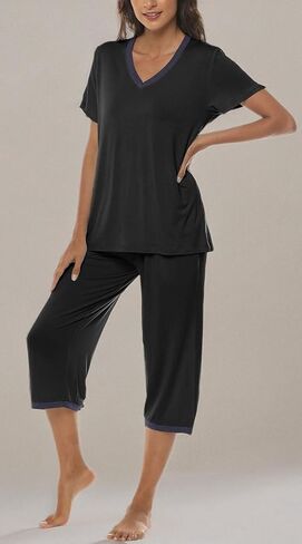 JINSHI Women's Pajamas Set Short Sleeve Top and Capri Pants Lightweight Sleepwear Comfy Pjs Lounge Set with Pockets in Saudi Arabia