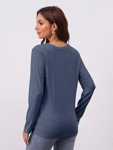 Womens V Neck Long Sleeve T Shirts Casual Curved Hem Tunic Tops Basic Loose Fit Tees 2025 in Kuwait