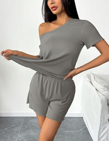 ekouaer 2 حزم النسائية pajama مجموعة قصيرة الأكمام ناعم العلوي الناعم والقصيرة pjs outfits outfits onounge مع جيوب in Kuwait