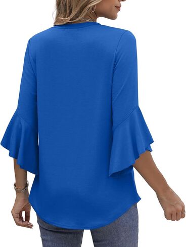 OFEEFAN Blouses for Women Dressy Casual 3/4 Length Sleeve Womens Tops V Neck Tshirts Shirts with Flared Sleeve in Saudi Arabia